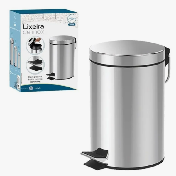 Lixeira Em Inox Com Pedal E Balde Interno Art House 3 Litros